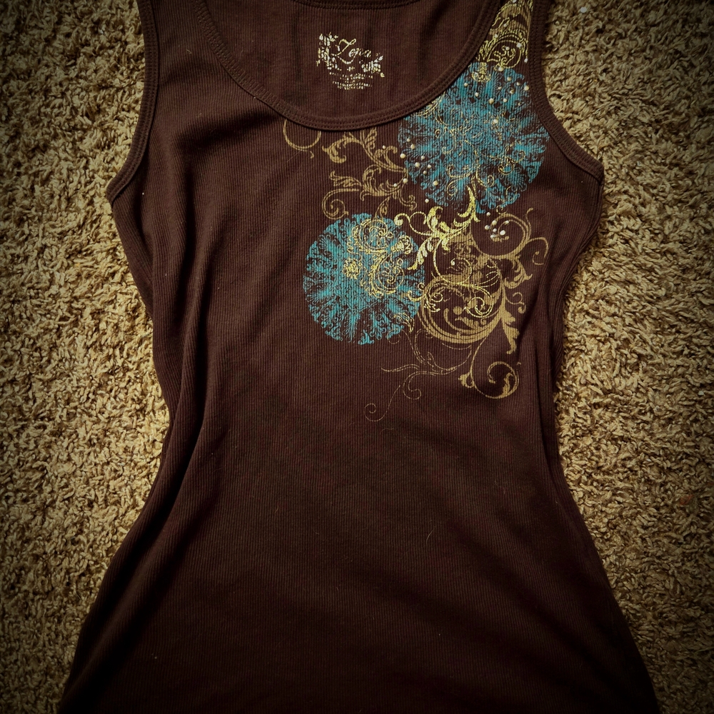 Early 2000s Mcbling Brown Tank Top !!